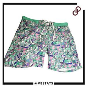 PullIn Men's Geometric Print Stretch Drawstring Swim Trunks Green Size 32